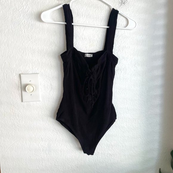 Free People Tops - Intimately Free People Lace-up Black Tank Top Bodysuit